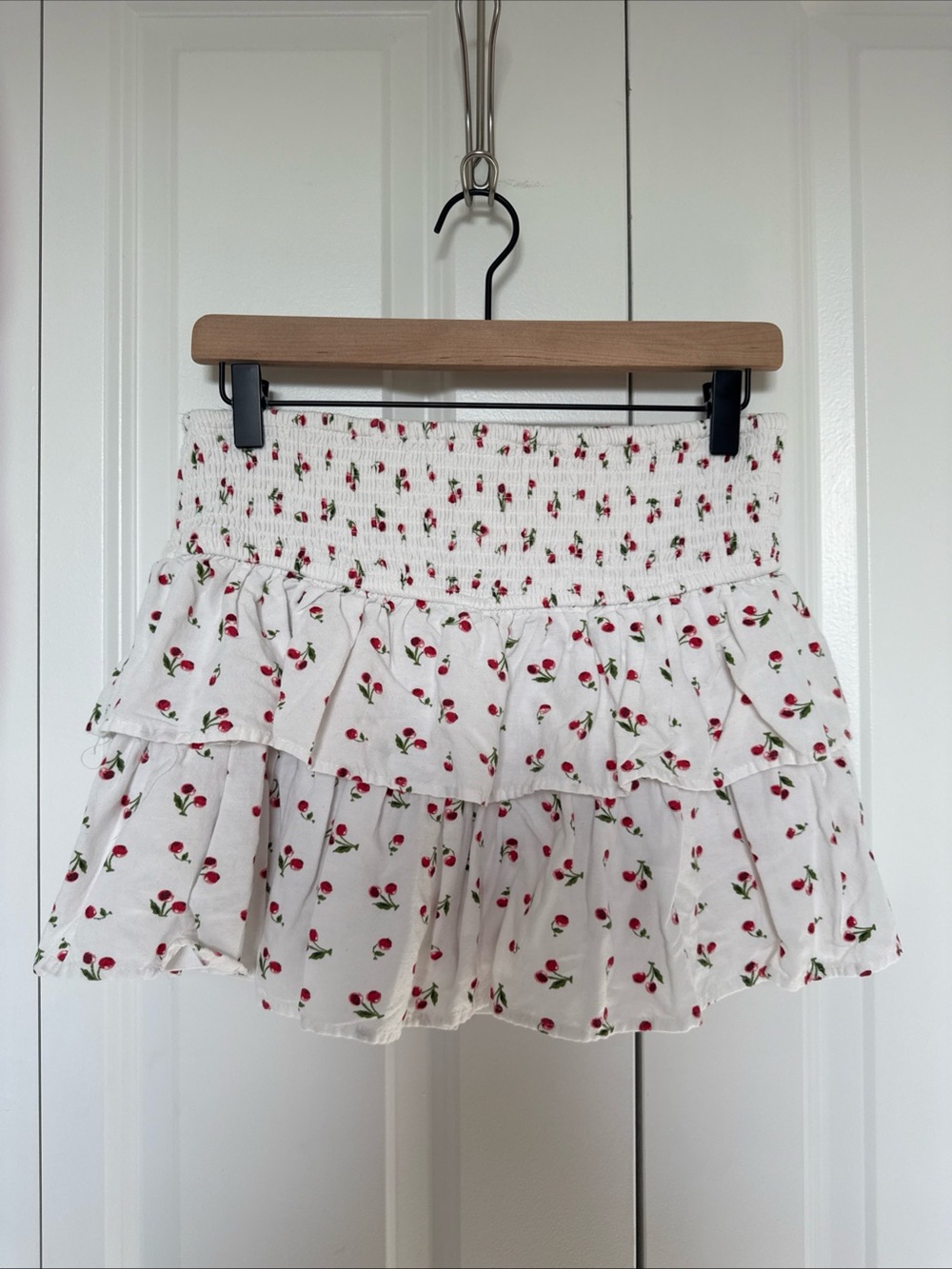 Japna Tiered Cherry Summer Ruffled Tiered Skirt Sz L Summer Playful Feminine